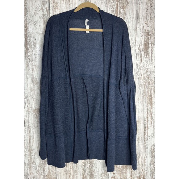 lululemon athletica Sweaters - Lululemon Merino Wool-Blend Ribbed Long Sleeve Wrap Sweater Cardigan Blue Sz 8